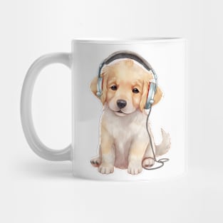 Watercolor Golden Retriever Dog with Headphones Mug